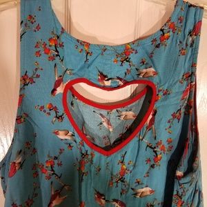 Super cute bird print dress with heart cutout